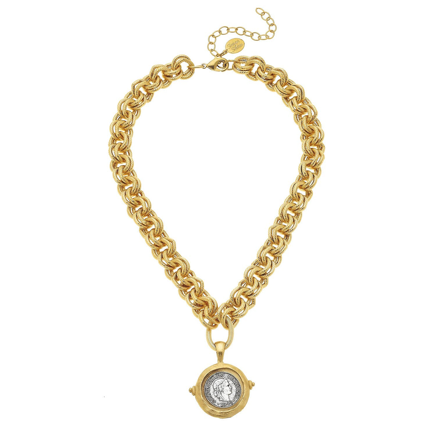 Gold and Silver Italian Intaglio Coin Necklace