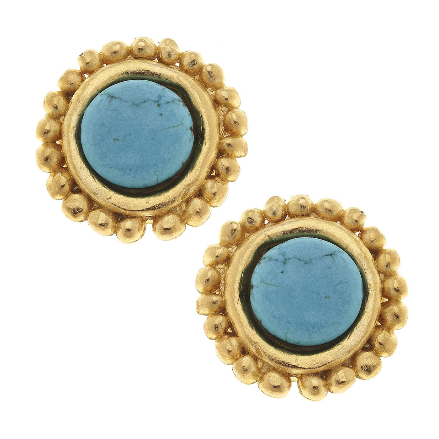 Gold and Genuine Turquoise Clip Earrings