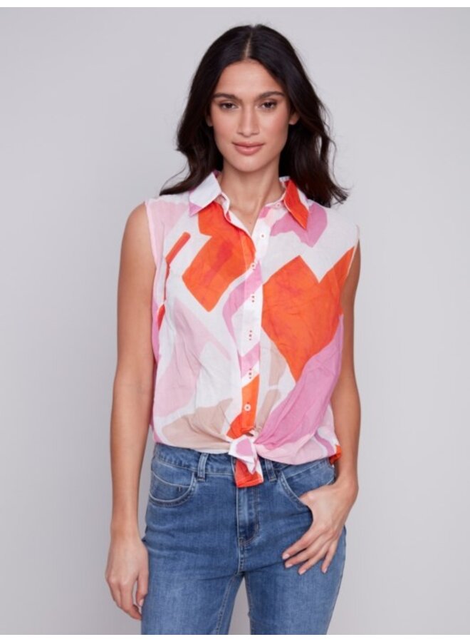 Printed Voile Sleeveless Top