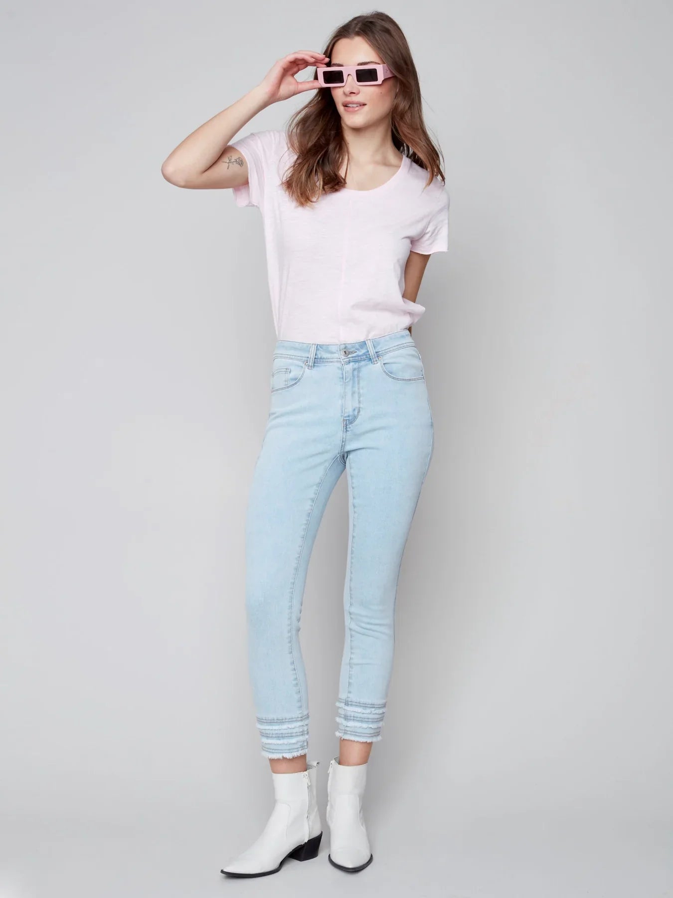 Cropped Linen Blend Straight Leg Pant