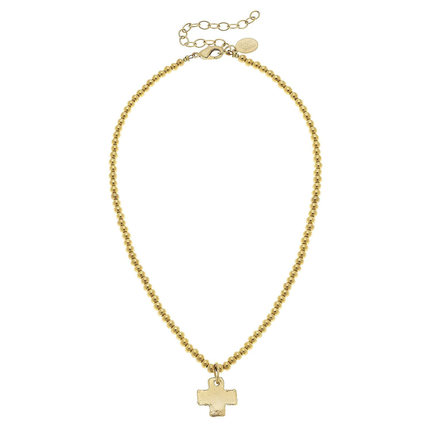 Gold Cross on Gold Beaded Necklace