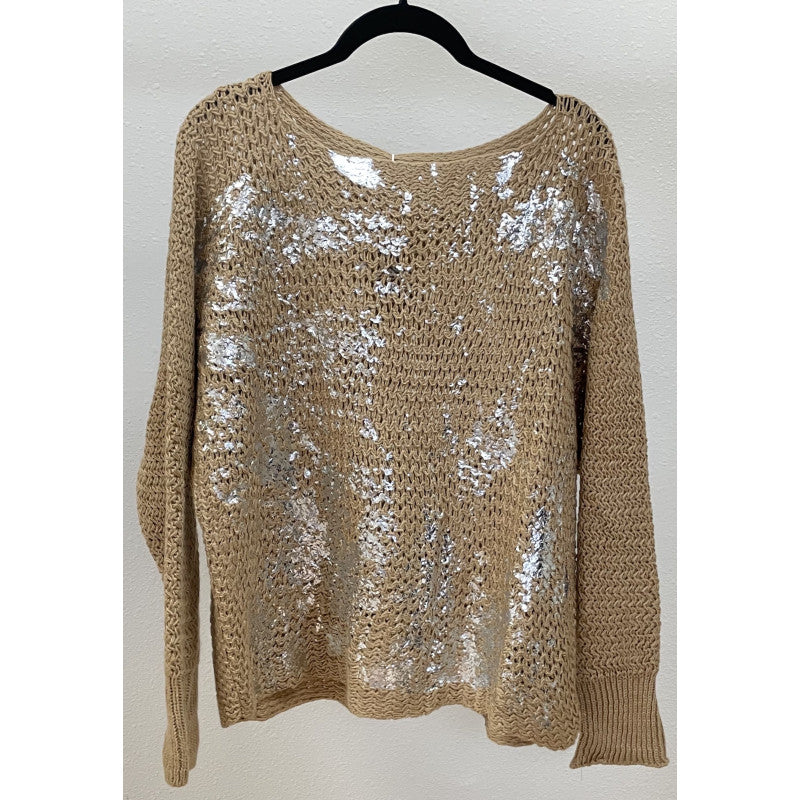 V NECK GOLD FOIL SWEATER