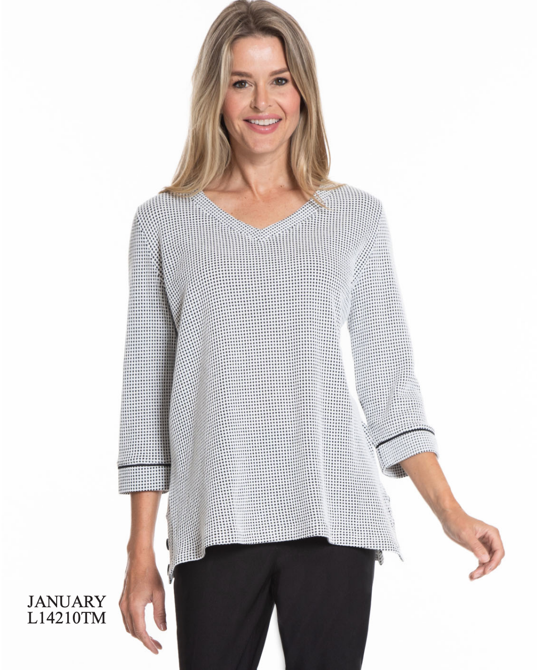 V NECK Knit Top With Contrast Trim