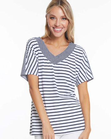 S/S DOLMAN BANDED V-NK TOP