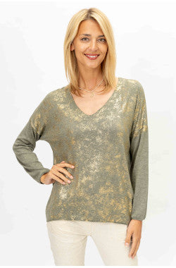 V NECK GOLD SHIMMER TOP