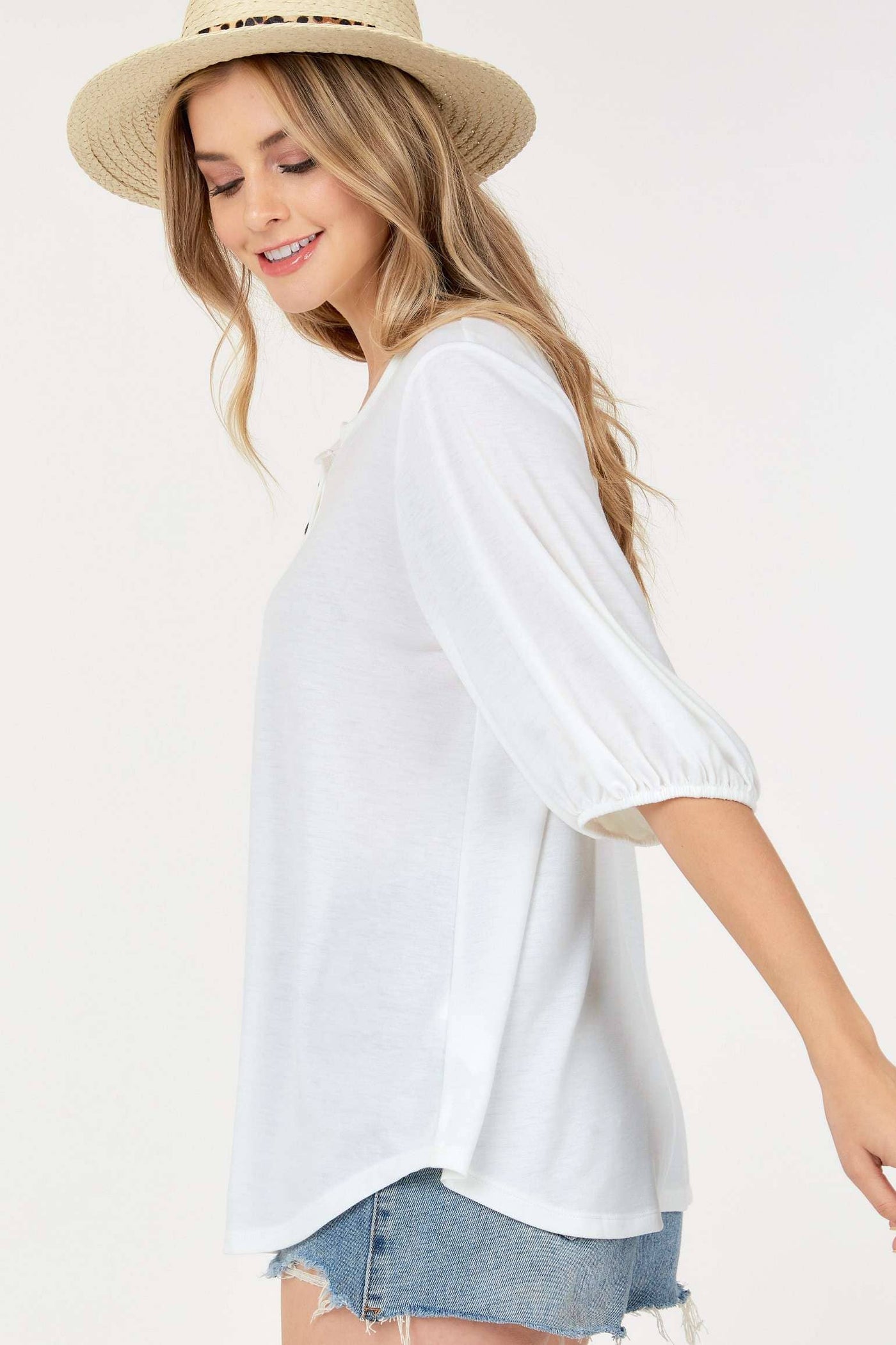 Short Sleeve Round neck with button ups and banded arms