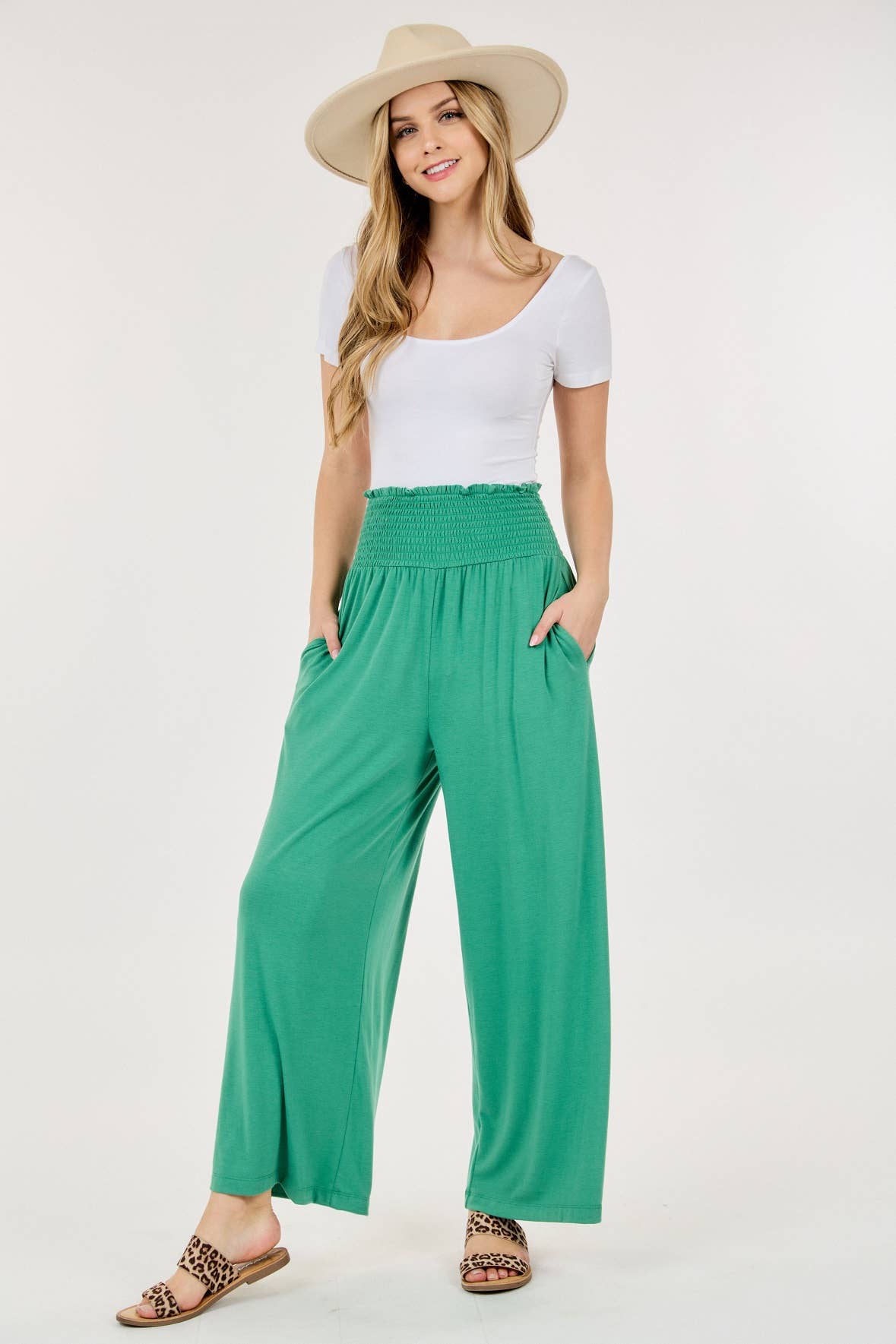 WIDE-LEG ELASTIC PANTS WITH POCKETS