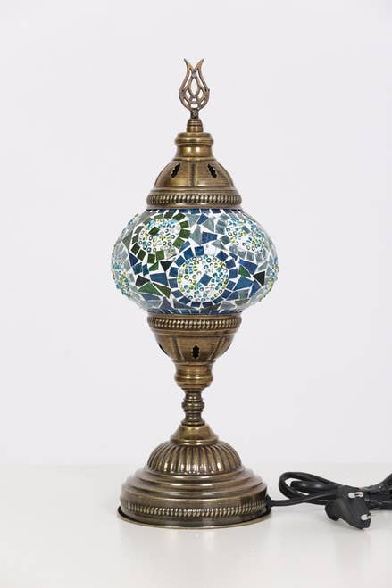 KAFTHAN Turkish Lamp Mosaic Bedside Lamp Turquoise Circles